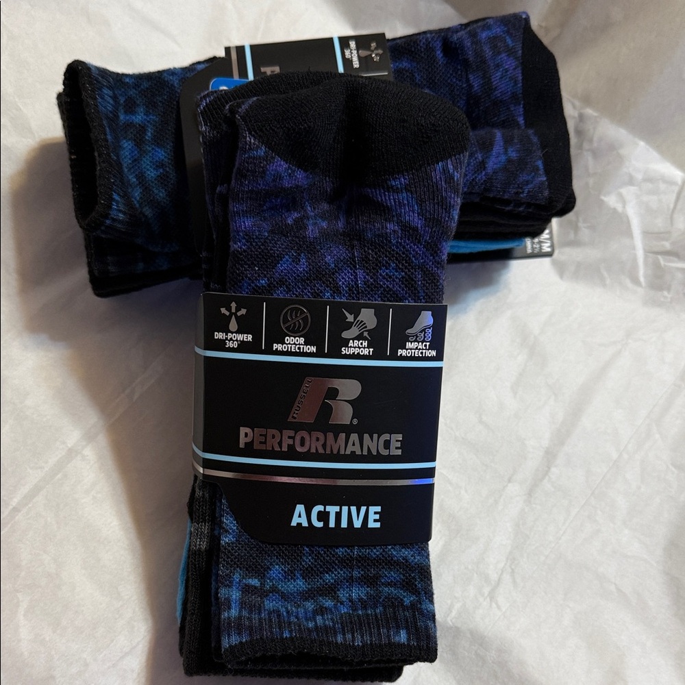 Russell Performance Active boys crew socks; shoe size 9-2 1/2. You get 3 pair